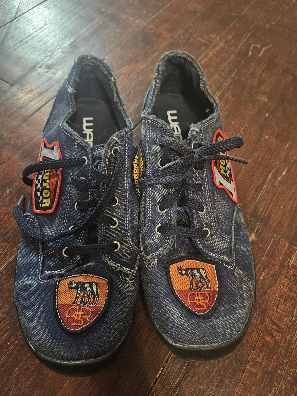 Denim Patch Lace-Up Sneakers - Blue